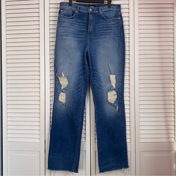 Hudson Zoeey High Rise Deep Cuff Straight Leg Distressed Blue Jeans Size 31 - Picture 1 of 10